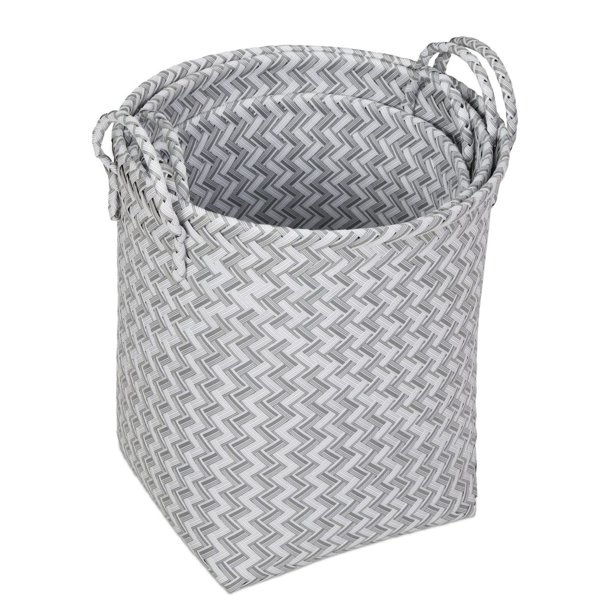Set 3 cosuri de rufe RelaxDays, plastic, cos mic 23 l, cos mediu 30 l, cos mare 37 l, alb/gri - imagine 6