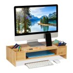 Suport pentru monitor cu 5 compartimente, din bambus