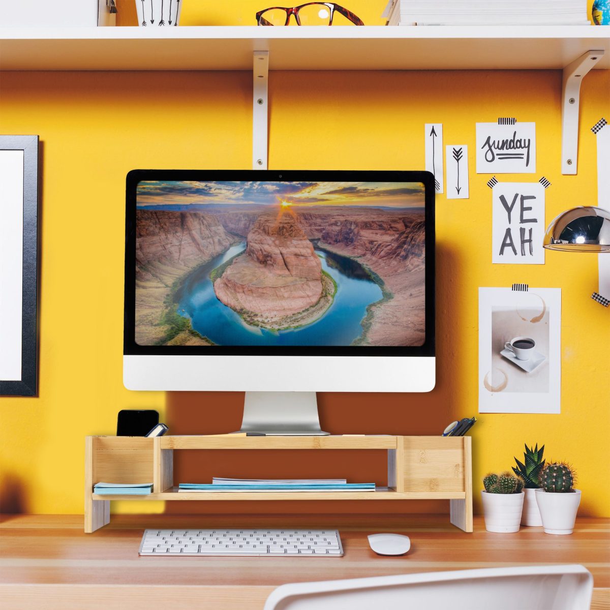 Suport pentru monitor cu 5 compartimente, din bambus - imagine 2