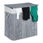 Cos de rufe din bambus cu 3 compartimente, Relaxdays, alb/gri, 120l, 40l 62 x 62.5 x 42.5 cm