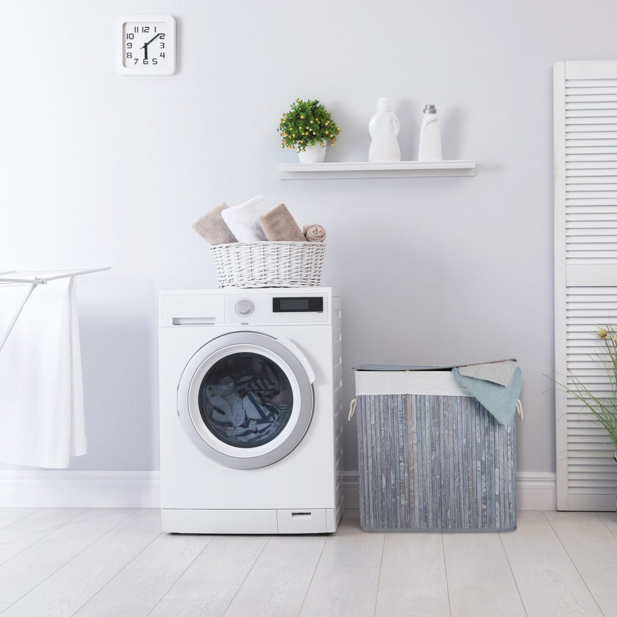 Cos de rufe din bambus cu 3 compartimente, Relaxdays, alb/gri, 120l, 40l 62 x 62.5 x 42.5 cm - imagine 7