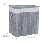 Cos de rufe din bambus cu 3 compartimente, Relaxdays, alb/gri, 120l, 40l 62 x 62.5 x 42.5 cm - imagine 3