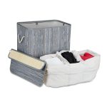 Cos de rufe din bambus cu 3 compartimente, Relaxdays, alb/gri, 120l, 40l 62 x 62.5 x 42.5 cm - imagine 4