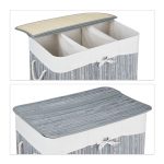 Cos de rufe din bambus cu 3 compartimente, Relaxdays, alb/gri, 120l, 40l 62 x 62.5 x 42.5 cm - imagine 5