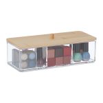 Organizator produse cosmetice si bijuterii, 3 compartimente, plastic/bambus, 7,5 x 23 x 9,5 cm