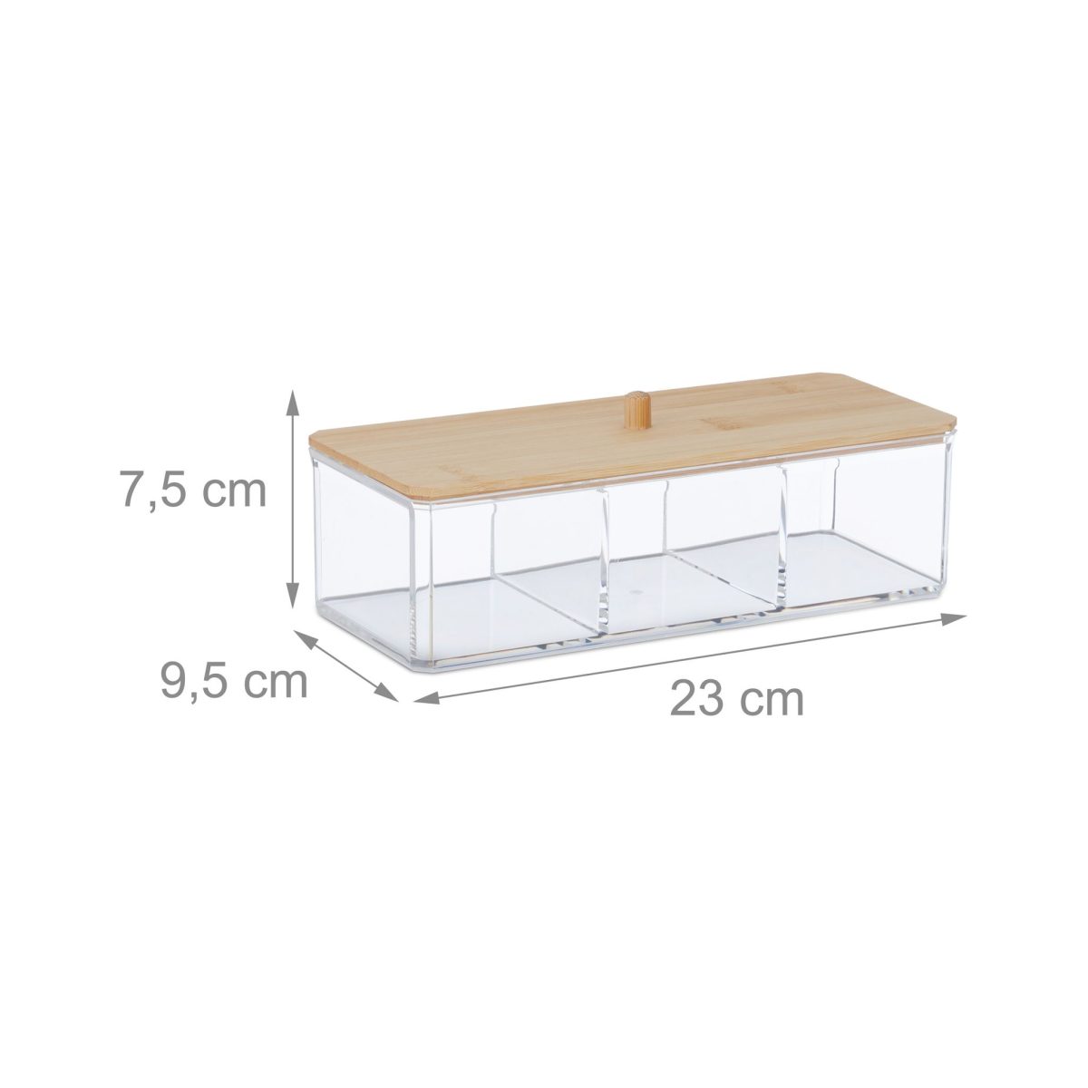 Organizator produse cosmetice si bijuterii, 3 compartimente, plastic/bambus, 7,5 x 23 x 9,5 cm - imagine 7