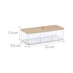 Organizator produse cosmetice si bijuterii, 3 compartimente, plastic/bambus, 7,5 x 23 x 9,5 cm - imagine 7