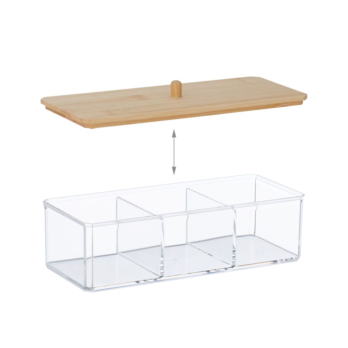 Organizator produse cosmetice si bijuterii, 3 compartimente, plastic/bambus, 7,5 x 23 x 9,5 cm - imagine 9