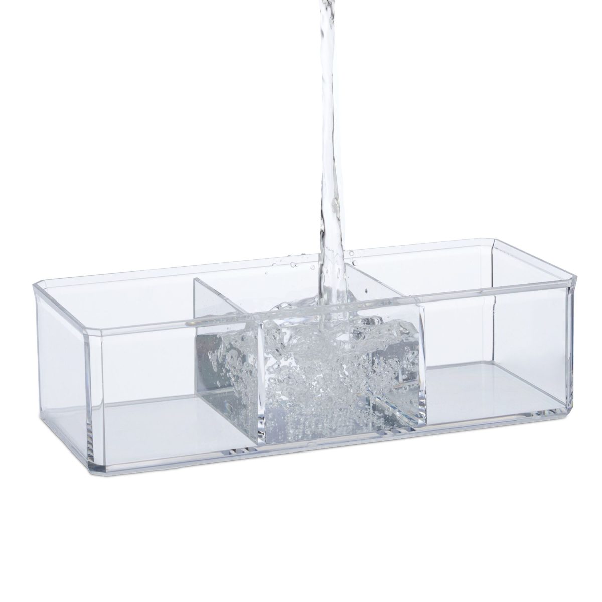 Organizator produse cosmetice si bijuterii, 3 compartimente, plastic/bambus, 7,5 x 23 x 9,5 cm - imagine 4