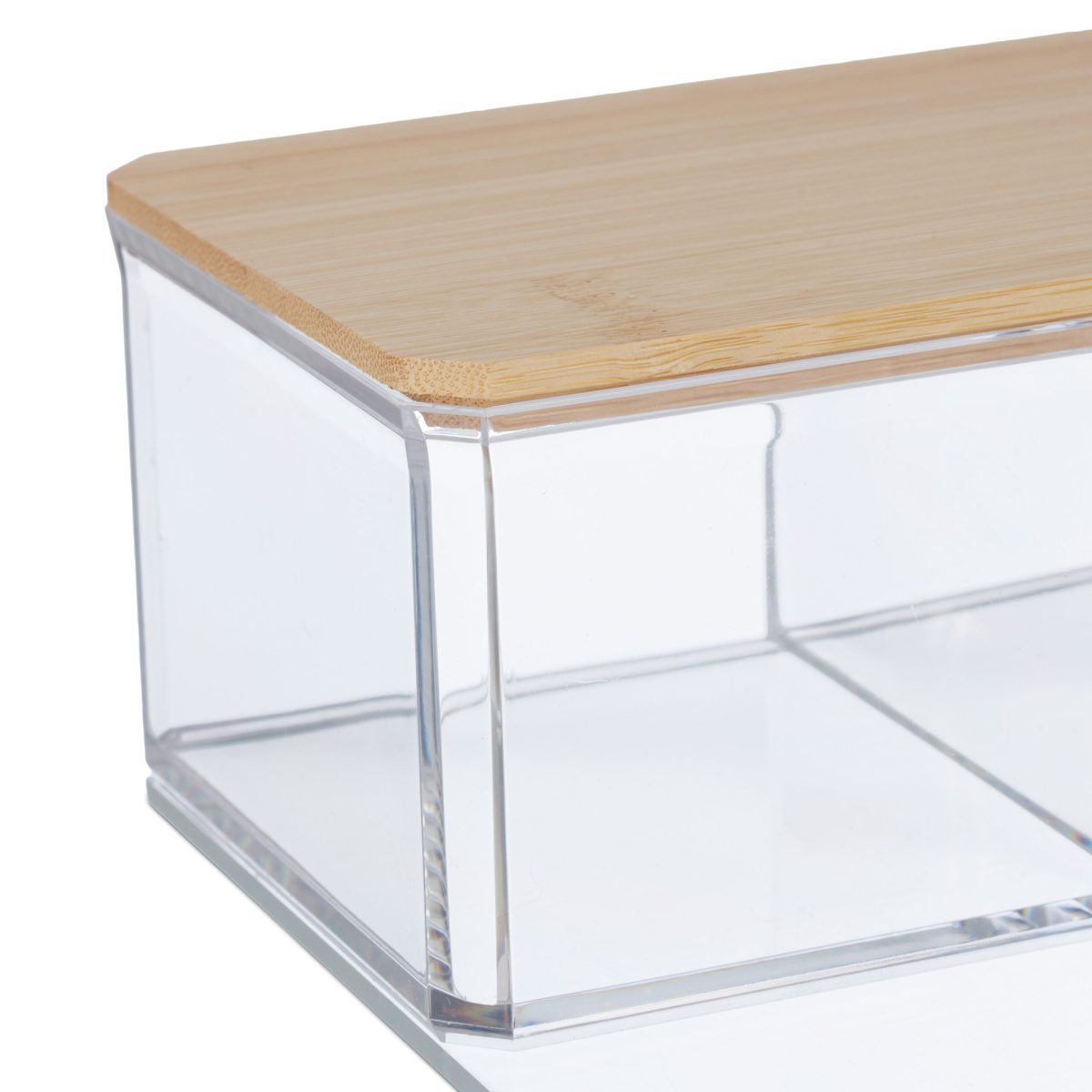 Organizator produse cosmetice si bijuterii, 3 compartimente, plastic/bambus, 7,5 x 23 x 9,5 cm - imagine 5