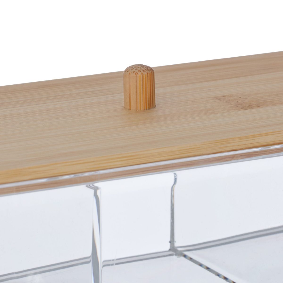 Organizator produse cosmetice si bijuterii, 3 compartimente, plastic/bambus, 7,5 x 23 x 9,5 cm - imagine 6