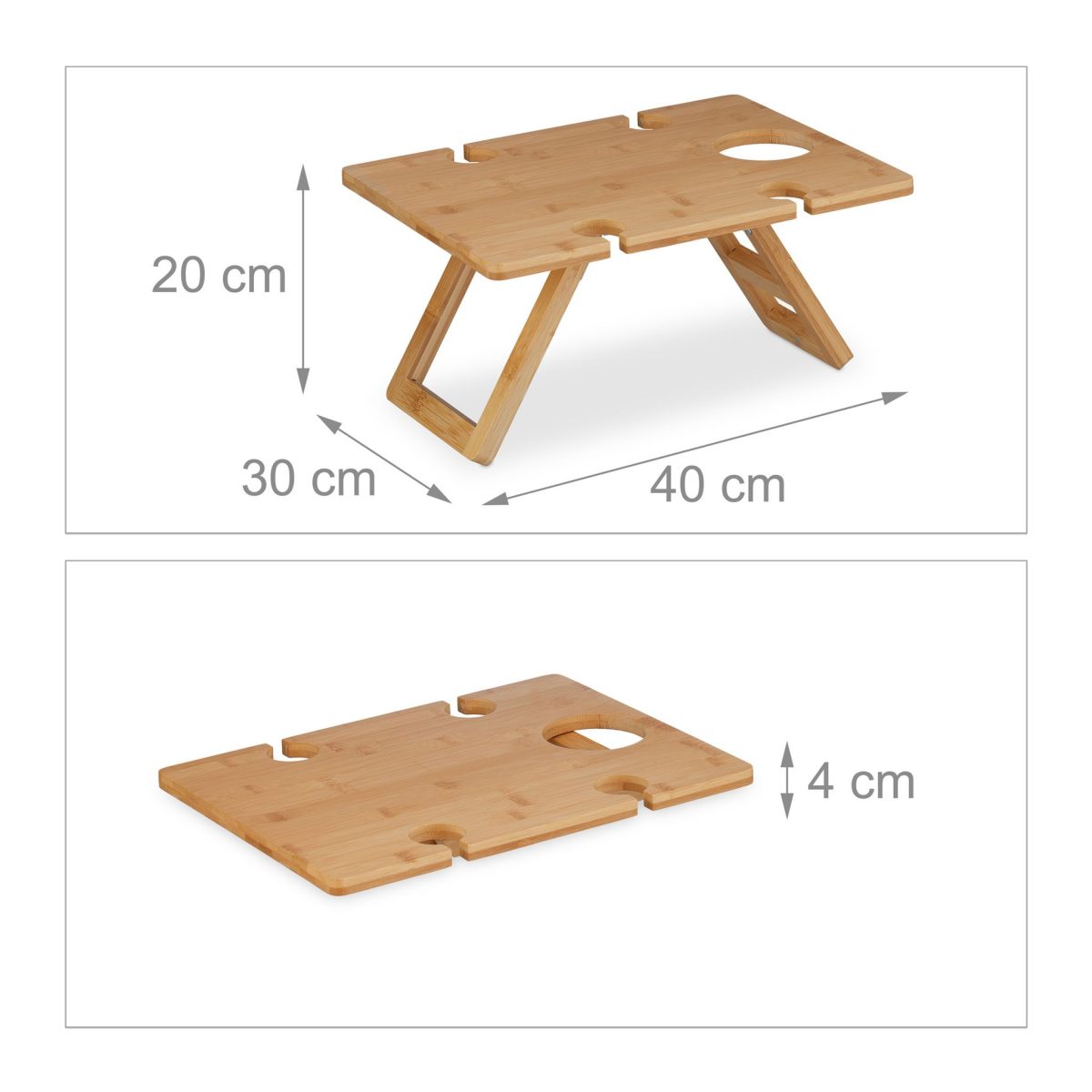 Tava servire pentru vin si pahare, bambus, 20 x 40 x 30 cm, Relaxdays - imagine 4