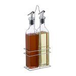 Set 2 recipiente ulei si otet cu suport, 500 ml, 34 x 13,5 x 7,5 cm