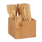 Set de tacamuri bambus,41 piese, cu suport,Relaxdays