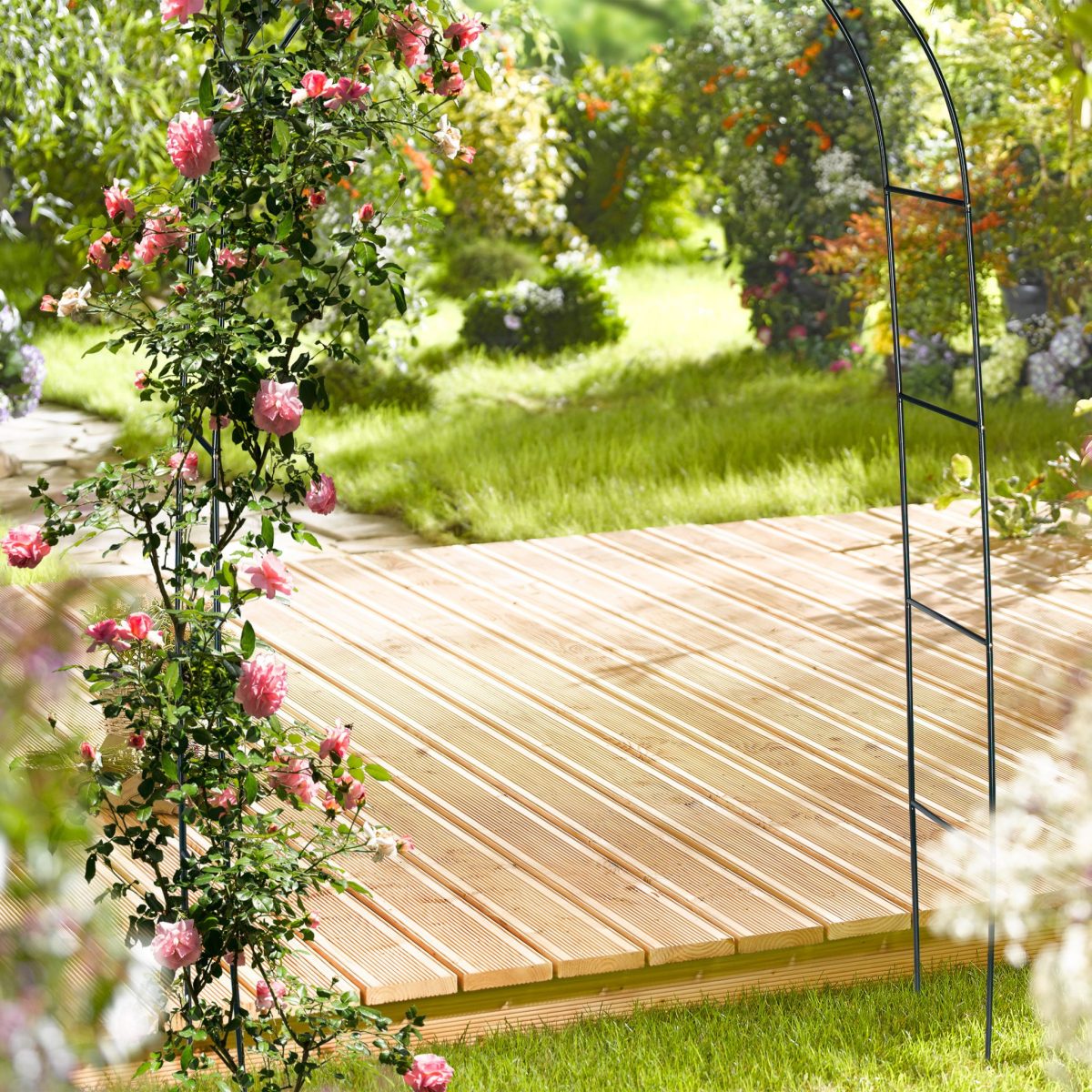 Arcada metalica de gradina pentru flori cataratoare, verde inchis, 240x140x38 cm, Relaxdays - imagine 5