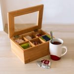 Cutie depozitare plicuri de ceai, bambus, 6 compartimente, Relaxdays 16x21x9 cm - imagine 2
