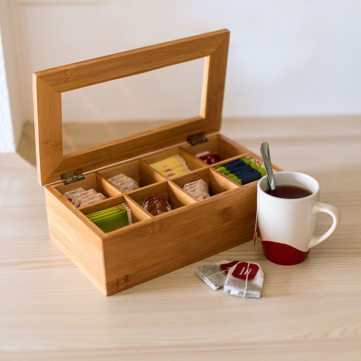Cutie ceai Rustic, 8 compartimente, din bambus lacuit, 28 X 16 X 9 cm - imagine 2