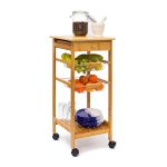 Carucior servire Relaxdays, pentru bucatarie, cu sertar, 2 cosuri pentru fructe si legume si raft, natur, 80.5 x 37 x 37 cm