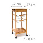 Carucior servire Relaxdays, pentru bucatarie, cu sertar, 2 cosuri pentru fructe si legume si raft, natur, 80.5 x 37 x 37 cm - imagine 4