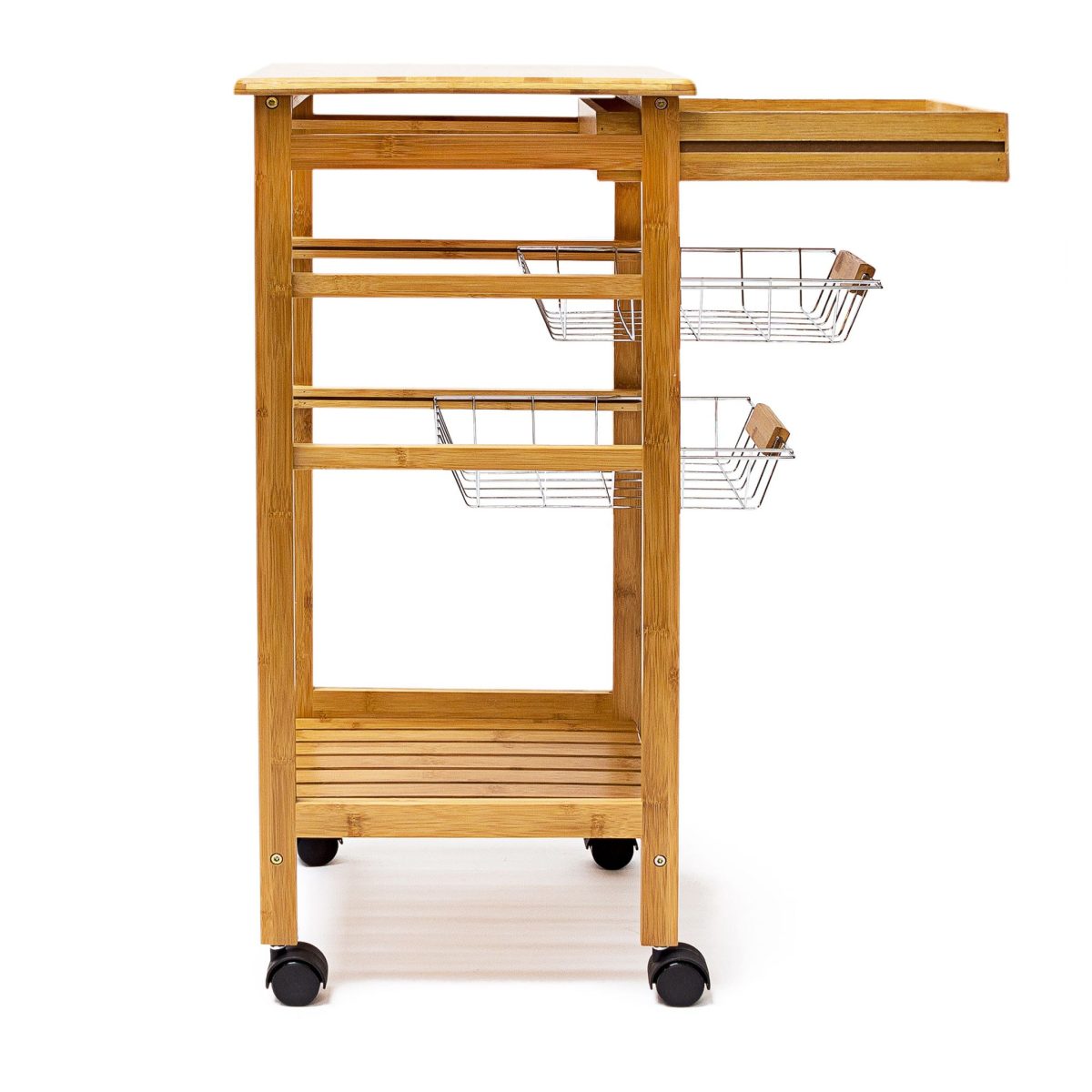 Carucior servire Relaxdays, pentru bucatarie, cu sertar, 2 cosuri pentru fructe si legume si raft, natur, 80.5 x 37 x 37 cm - imagine 5