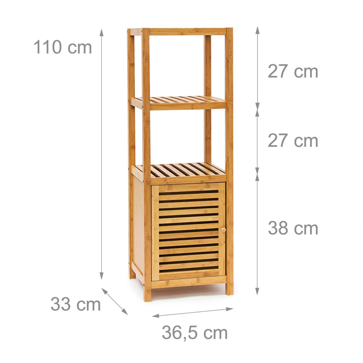 Raft organizare Relaxdays, pentru baie, dulapior, 3 rafturi, bambus, 110 x 36.5 x 33 cm - imagine 3