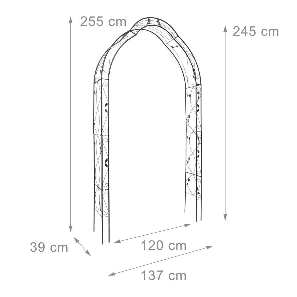 Arcada metalica de gradina pentru flori cataratoare, negru, 255 x 145 x 39 cm, Relaxdays - imagine 2