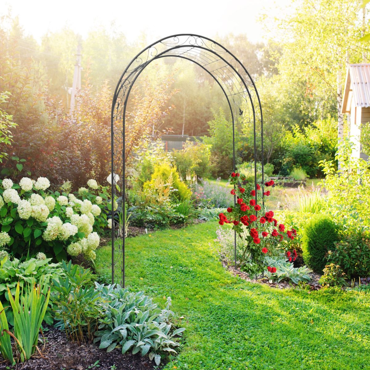 Arcada metalica de gradina pentru flori cataratoare, negru, 226 x 144 x 36,5 cm, Relaxdays - imagine 5