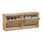 Dulap pentru pantofi cu 2 usi rabatabile, Relaxdays, lemn de nuc, dimensiuni 38 x 94 x 20 cm