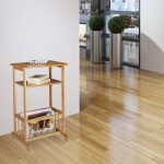 Masuta cafea multifunctionala, cu raft si sertar, MDF/bambus, maro - imagine 2