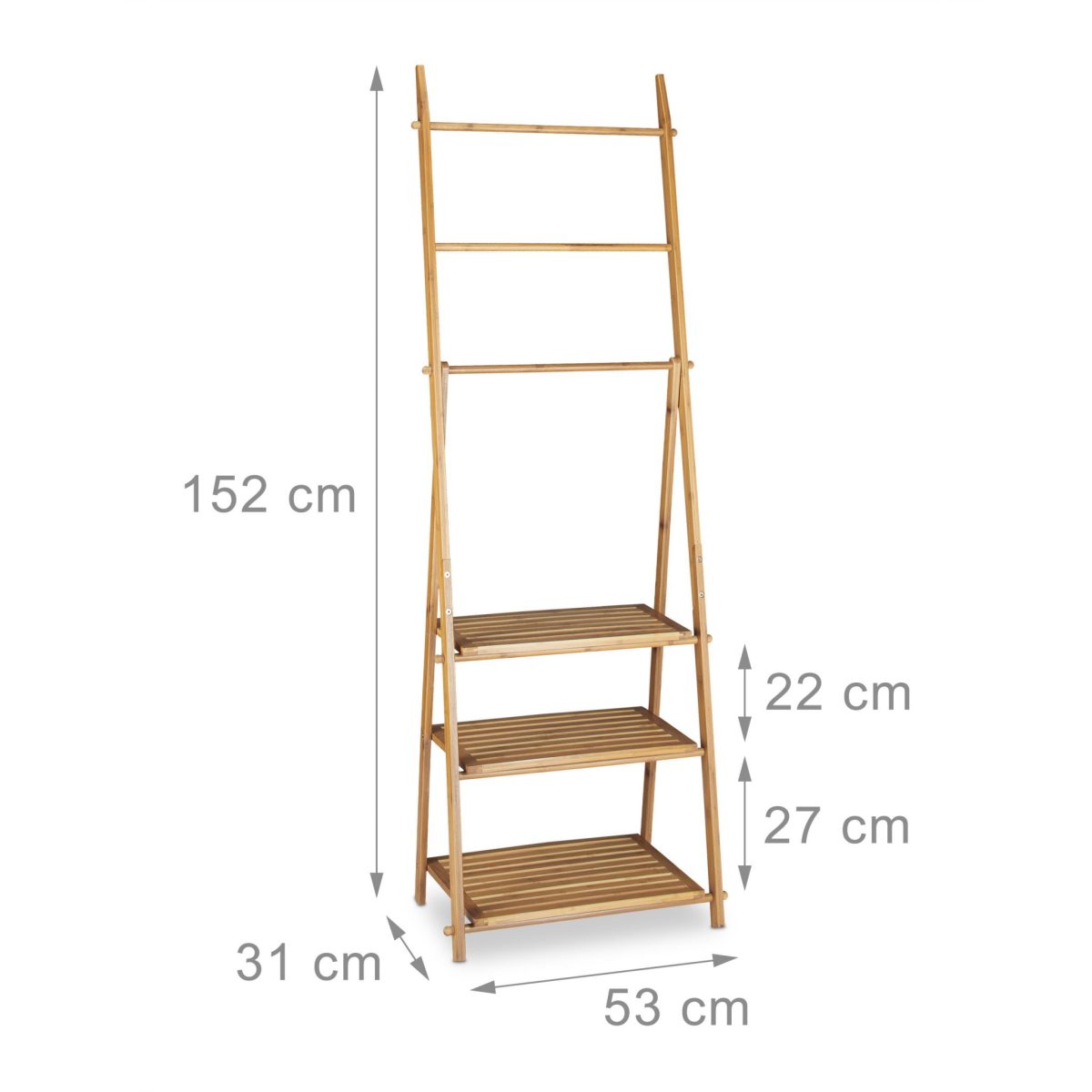 Suport prosoape tip scara, cu 3 rafturi, Relaxdays, bambus, 152 x 53 x 31 cm - imagine 4