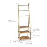 Suport prosoape tip scara, cu 3 rafturi, Relaxdays, bambus, 152 x 53 x 31 cm - imagine 4