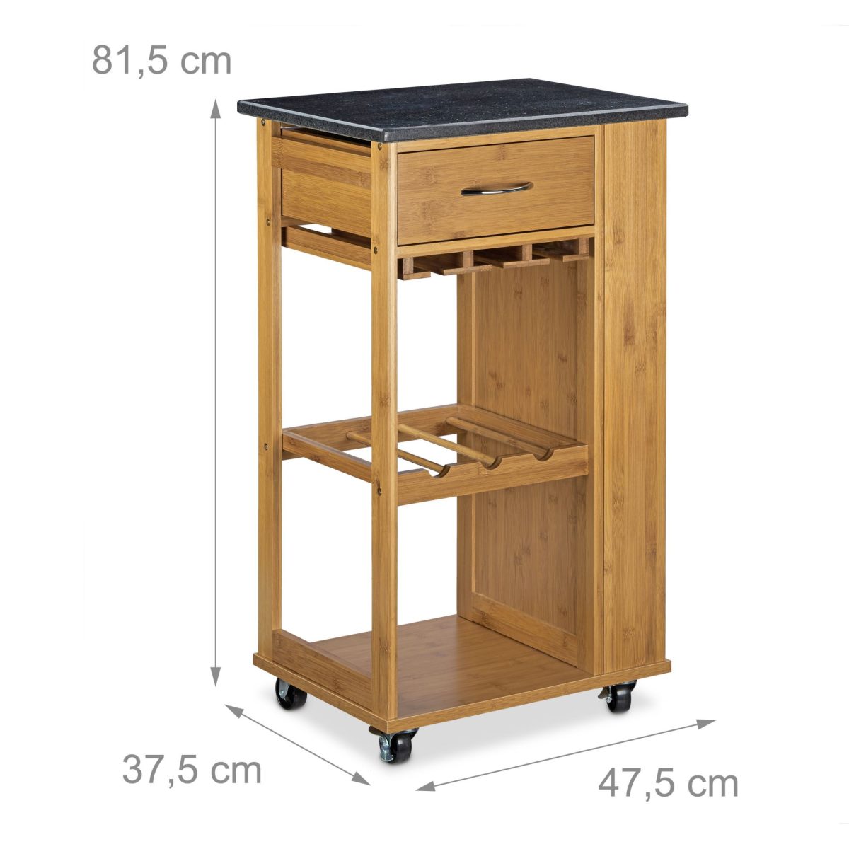 Mobilier bucatarie, carucior, suport pentru pahare si sticlele de vin, 81.5 x 47.5 x 37.5 cm, Relaxdays - imagine 3