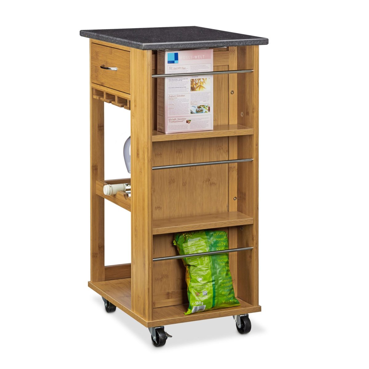 Mobilier bucatarie, carucior, suport pentru pahare si sticlele de vin, 81.5 x 47.5 x 37.5 cm, Relaxdays - imagine 5