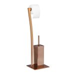 Suport pentru hartie igienica cu perie de toaleta 2 in 1, Relaxdays, bronz, otel inoxidabil