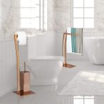 Suport pentru hartie igienica cu perie de toaleta 2 in 1, Relaxdays, bronz, otel inoxidabil - imagine 3