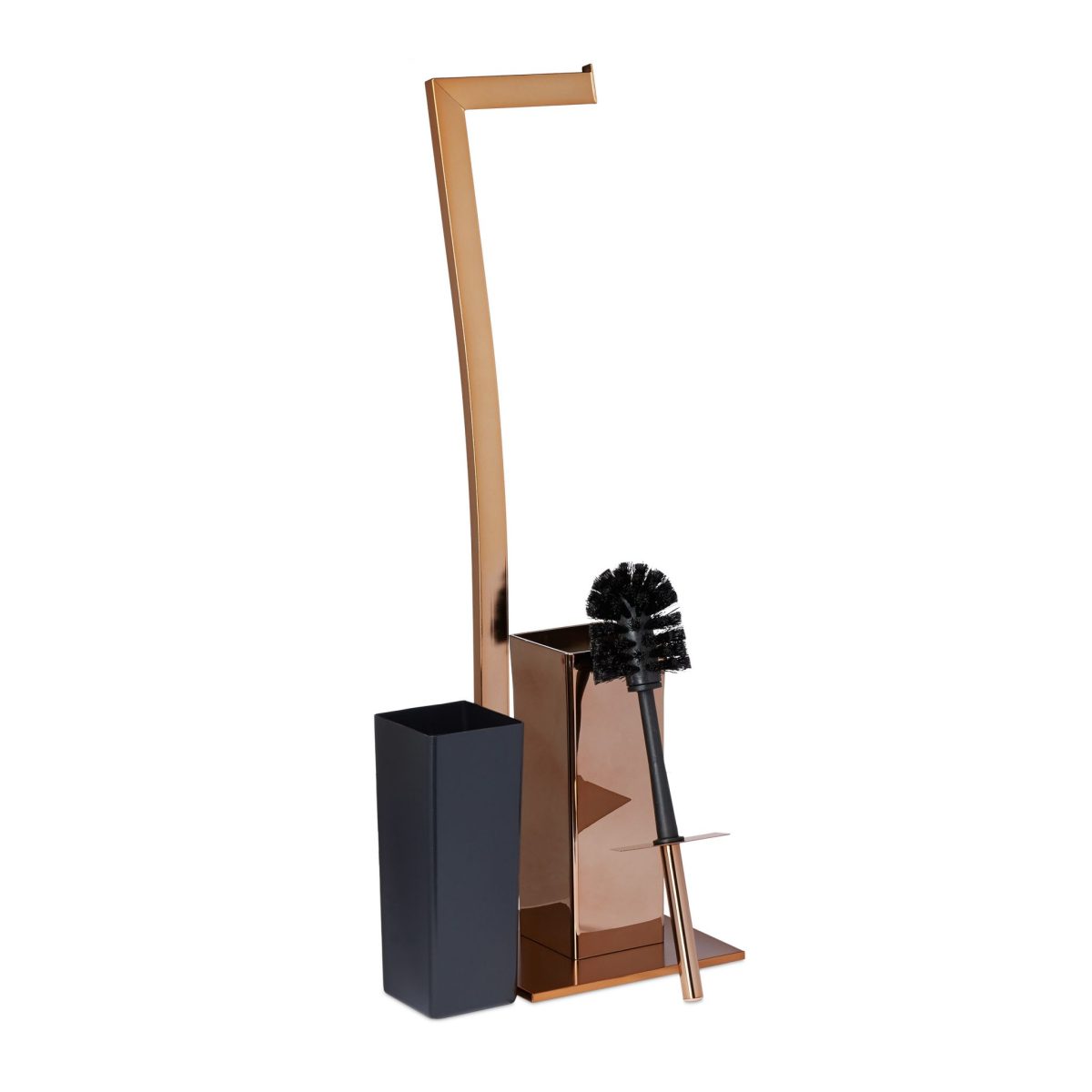 Suport pentru hartie igienica cu perie de toaleta 2 in 1, Relaxdays, bronz, otel inoxidabil - imagine 6