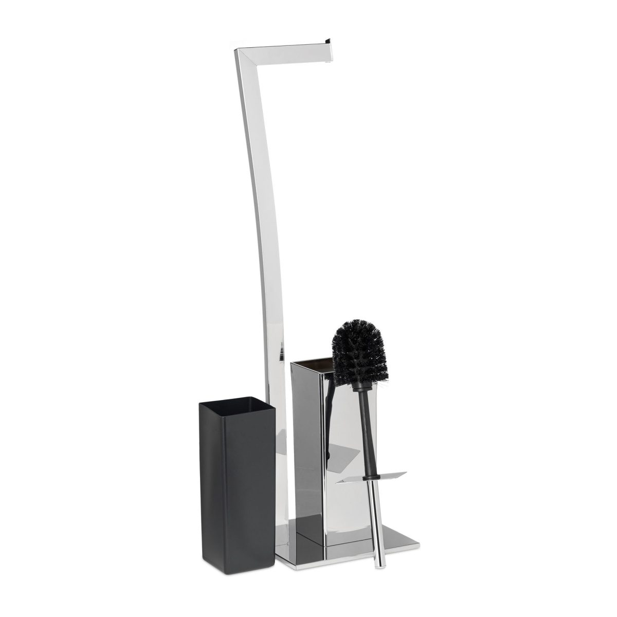 Suport pentru hartie igienica cu perie de toaleta 2 in 1, Relaxdays, argintiu, otel inoxidabil - imagine 5