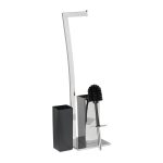 Suport pentru hartie igienica cu perie de toaleta 2 in 1, Relaxdays, argintiu, otel inoxidabil - imagine 5