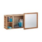 Raft pentru baie cu oglinda Relaxdays, din lemn de nuc, suspendat, 30 x 80 x 17 cm
