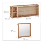 Raft pentru baie cu oglinda Relaxdays, din lemn de nuc, suspendat, 30 x 80 x 17 cm - imagine 4