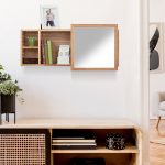 Raft pentru baie cu oglinda Relaxdays, din lemn de nuc, suspendat, 30 x 80 x 17 cm - imagine 5