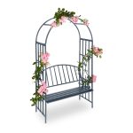 Arcada metalica cu banca, pentru flori cataratoare, antracit, 205 x 115 x 50 cm, Relaxdays