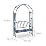 Arcada metalica cu banca, pentru flori cataratoare, antracit, 205 x 115 x 50 cm, Relaxdays - imagine 4