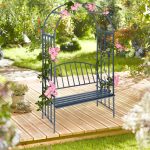 Arcada metalica cu banca, pentru flori cataratoare, antracit, 205 x 115 x 50 cm, Relaxdays - imagine 5