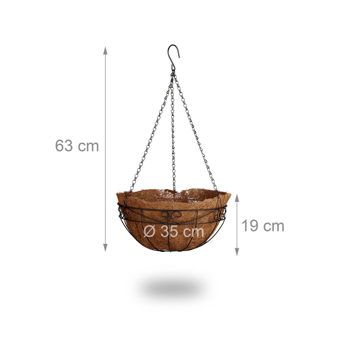 Set 3 cosuri suspendate pentru flori, din fibra de cocos, Relaxdays - imagine 3