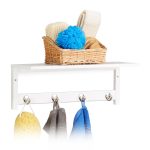 Raft de perete pentru hol cu 4 agatatori, Relaxdays, alb, din bambus, 17.5 x 50 x 16 cm - imagine 7