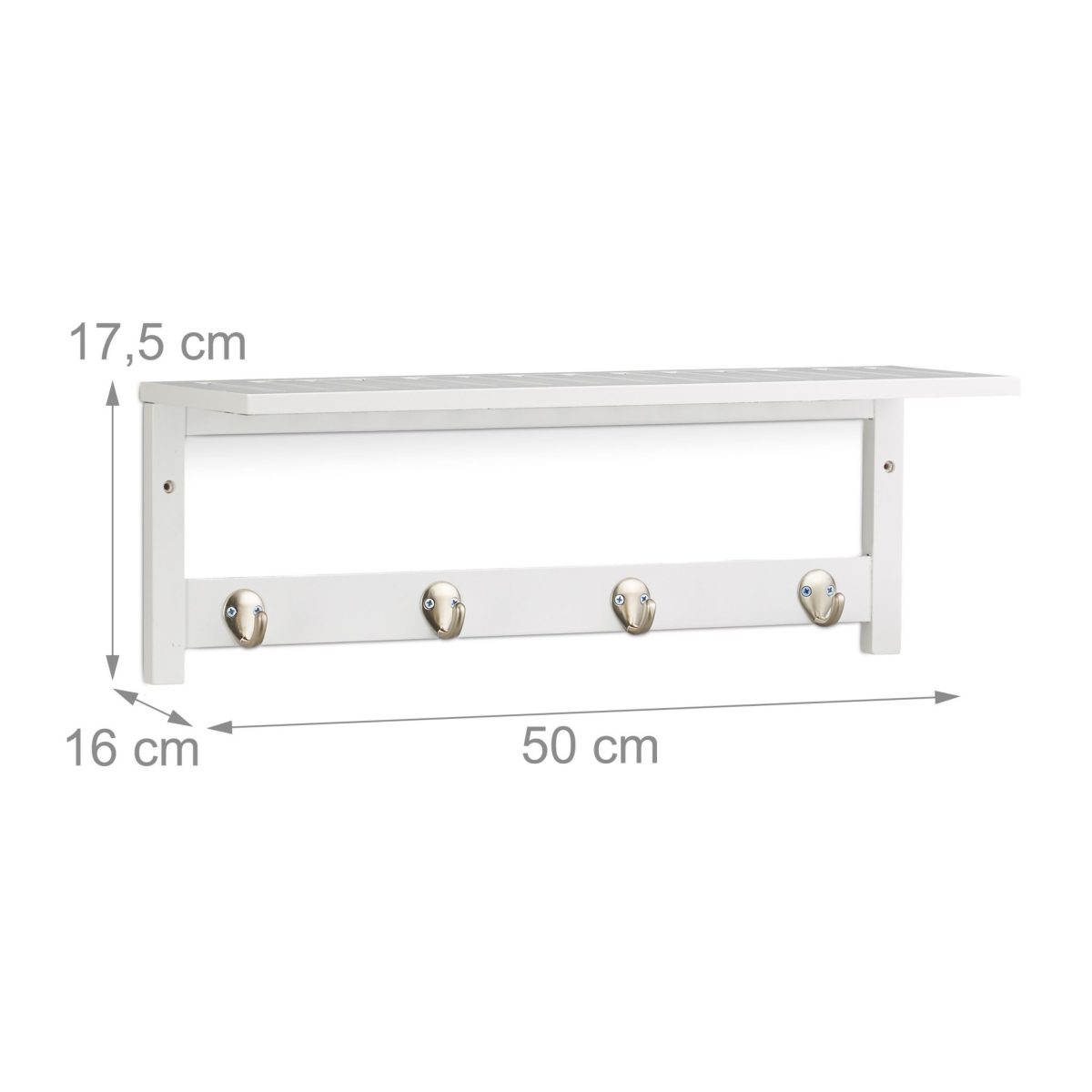 Raft de perete pentru hol cu 4 agatatori, Relaxdays, alb, din bambus, 17.5 x 50 x 16 cm - imagine 4