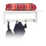 Raft de perete pentru hol cu 4 agatatori, Relaxdays, alb, din bambus, 17.5 x 50 x 16 cm