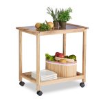 Carucior servire Relaxdays, pentru bucatarie, din lemn de nuc, 62 x 66 x 38 cm