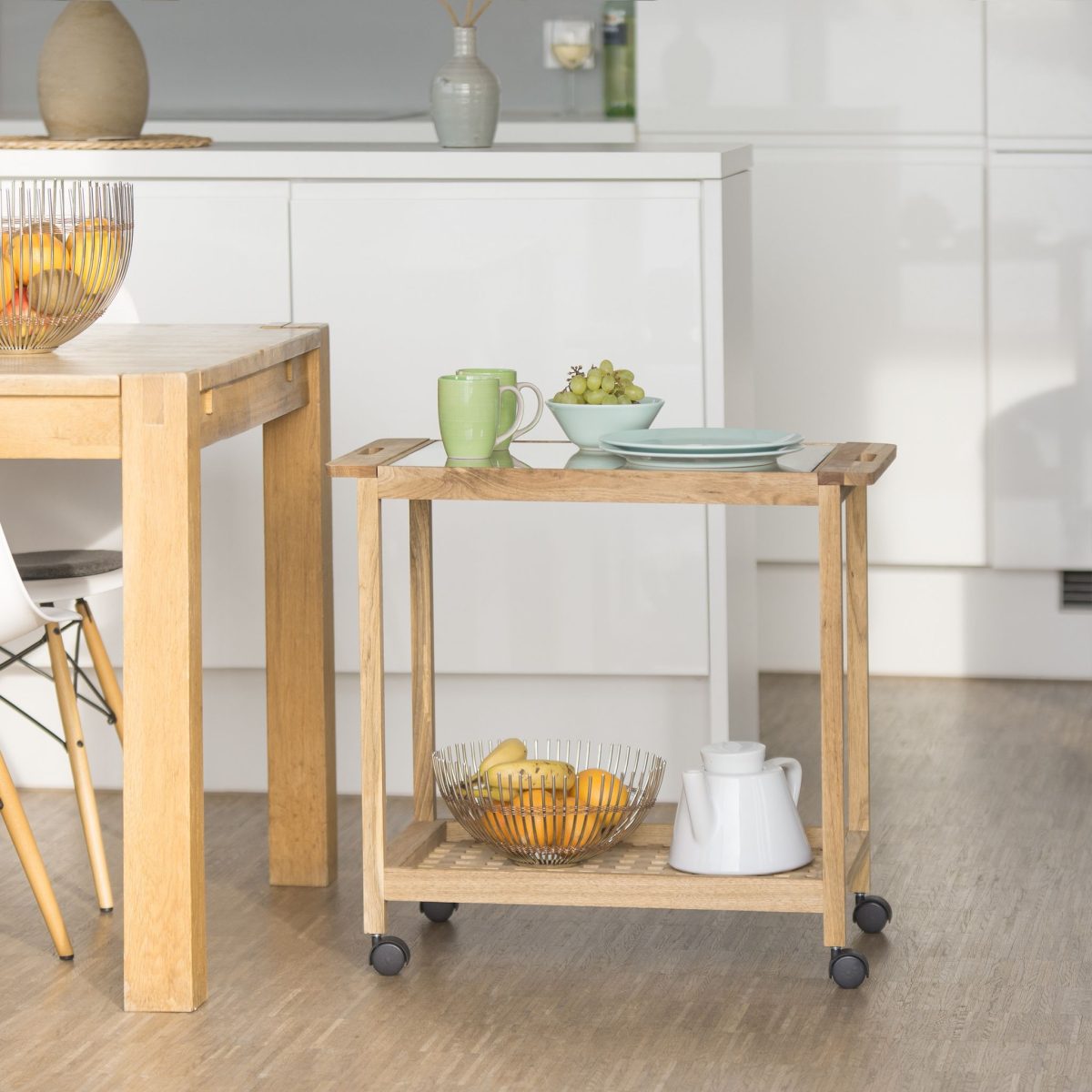 Carucior servire Relaxdays, pentru bucatarie, din lemn de nuc, 62 x 66 x 38 cm - imagine 5